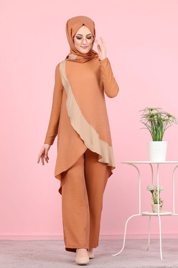3043 TUNİK PANTOLON ŞAL Kiremit - 3043