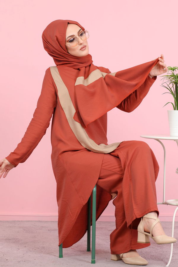 3043 TUNİK PANTOLON ŞAL Taba - 3043