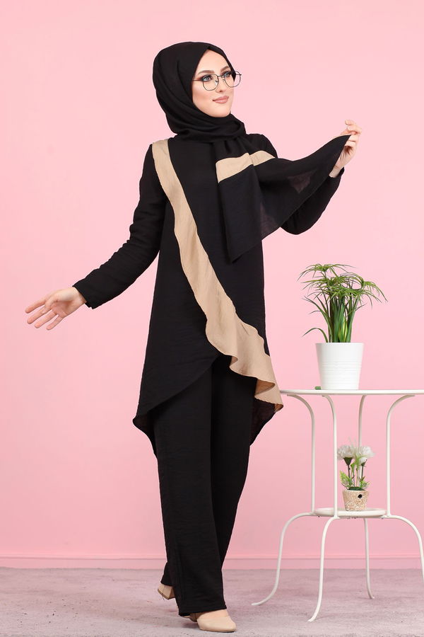 3043 TUNİK PANTOLON ŞAL Siyah - 3043