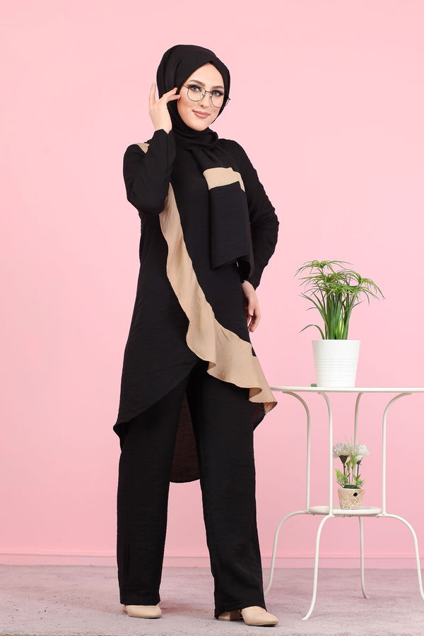 3043 TUNİK PANTOLON ŞAL Siyah - 3043