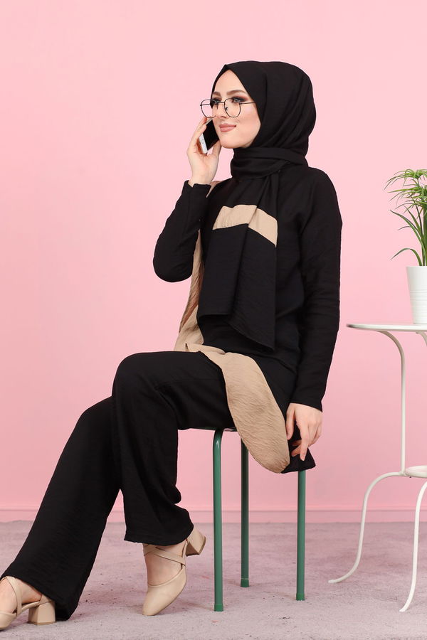 3043 TUNİK PANTOLON ŞAL Siyah - 3043