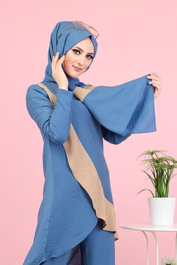 3043 TUNİK PANTOLON ŞAL Mavi - 3043 MAVİ