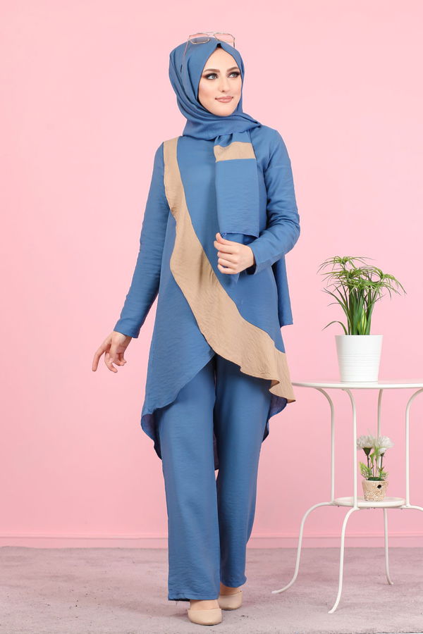 3043 TUNİK PANTOLON ŞAL Mavi - 3043 MAVİ