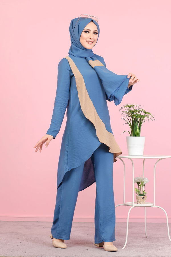 3043 TUNİK PANTOLON ŞAL Mavi - 3043 MAVİ