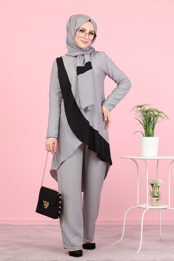 3043 TUNİK PANTOLON ŞAL Gri - 3043 GRİ