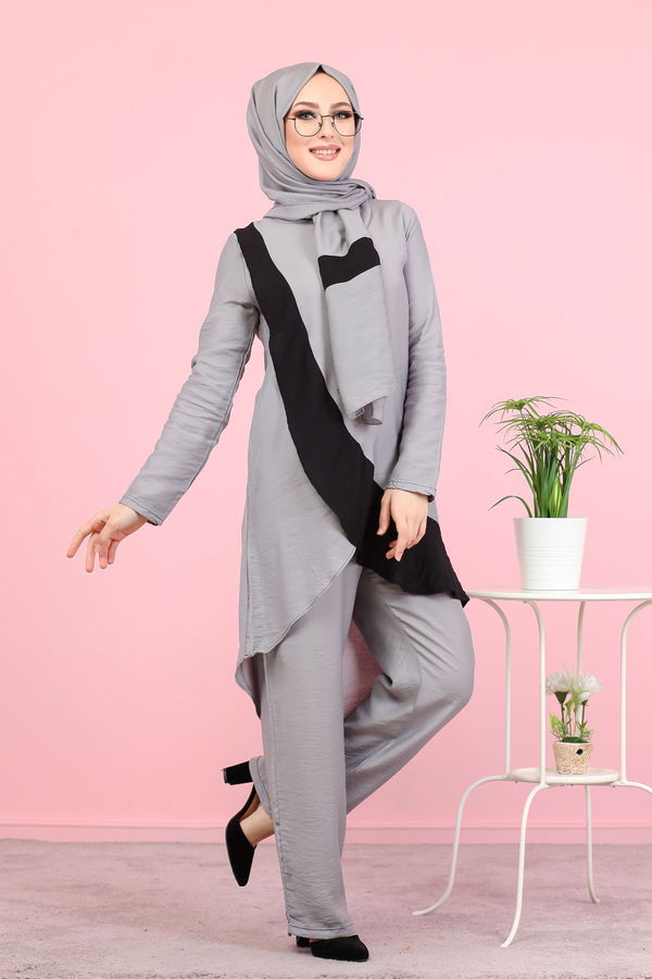 3043 TUNİK PANTOLON ŞAL Gri - 3043 GRİ