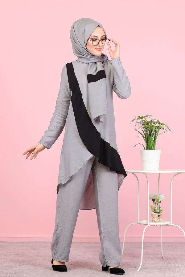 3043 TUNİK PANTOLON ŞAL Gri - 3043 GRİ