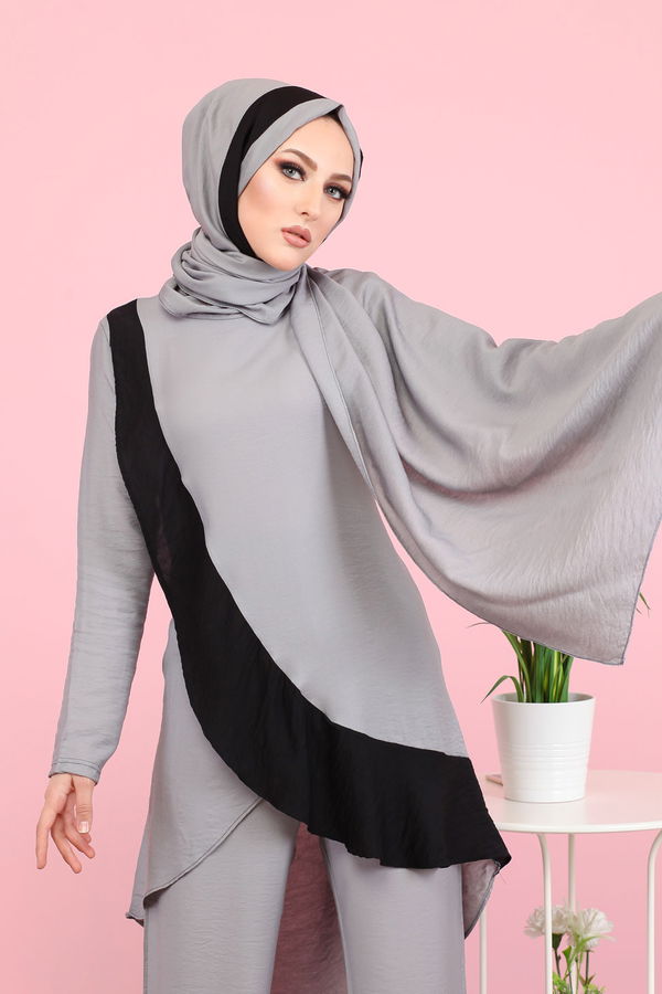 3043 TUNİK PANTOLON ŞAL Gri - 3043 GRİ
