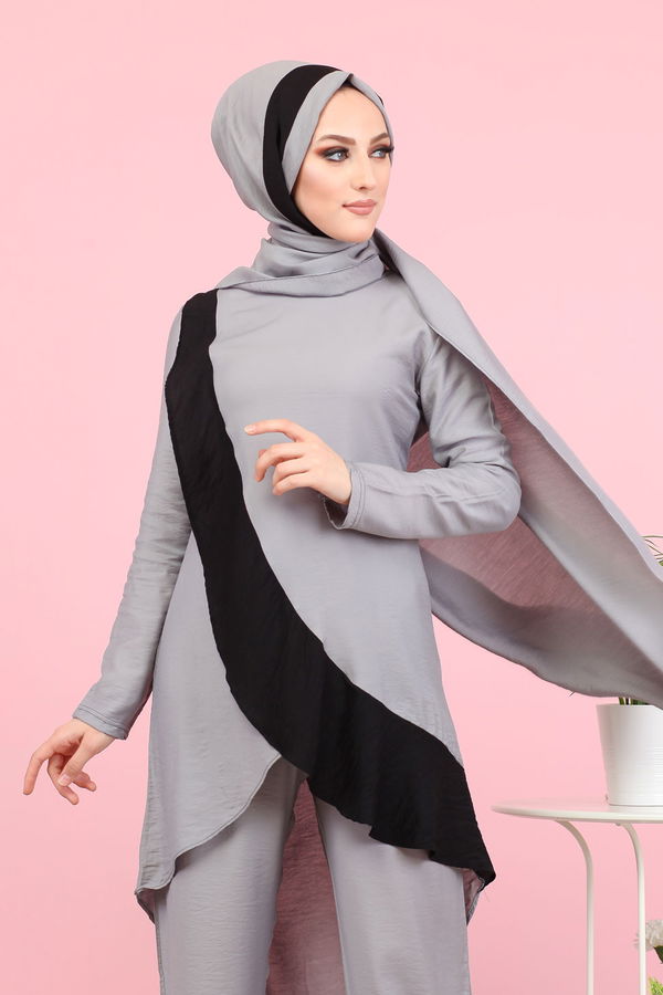 3043 TUNİK PANTOLON ŞAL Gri - 3043 GRİ