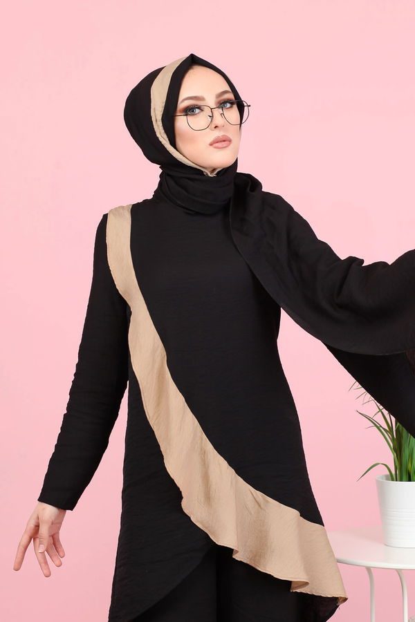 3043 TUNİK PANTOLON ŞAL Siyah - 3043
