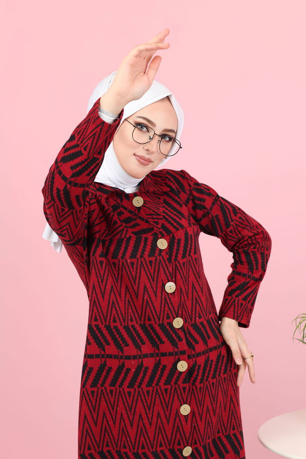 8439 JAKARLI ELBİSE Bordo - 8439 BORDO