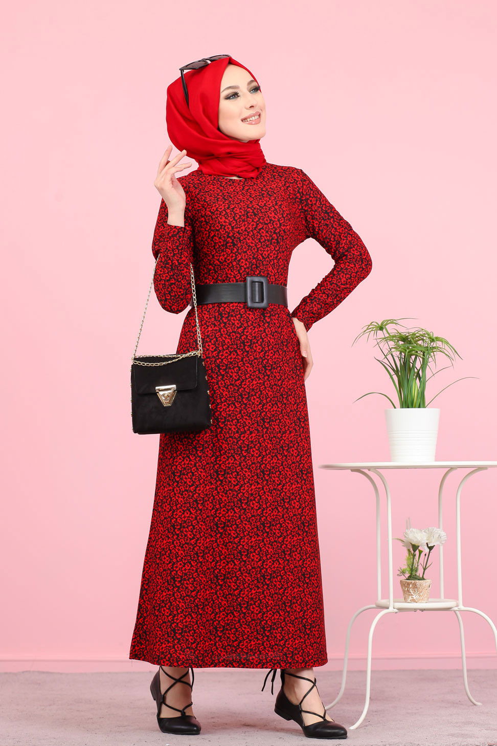 8485 KREP ELBİSE Bordo - 8485