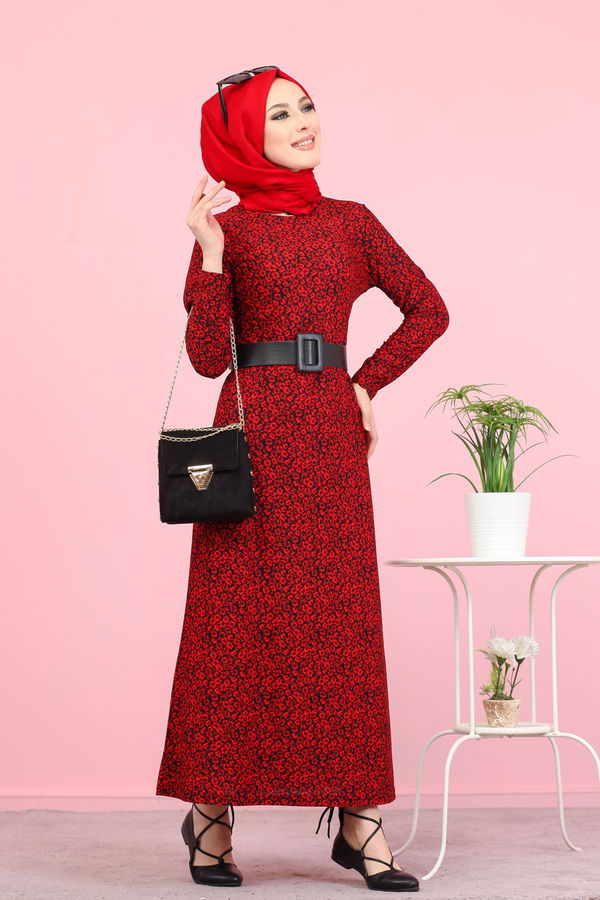 8485 KREP ELBİSE Bordo - 8485