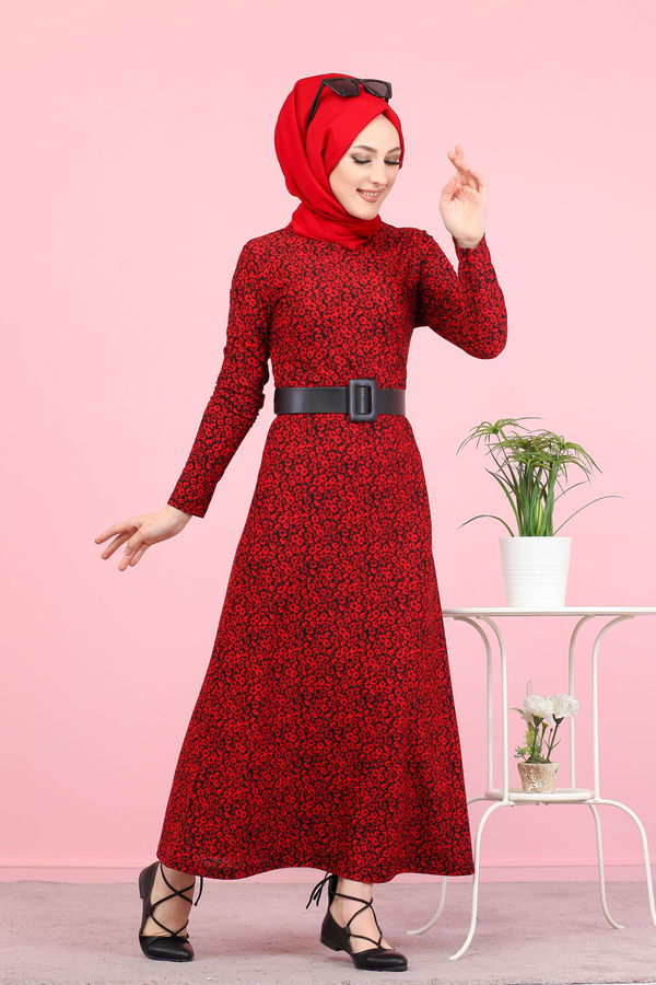 8485 KREP ELBİSE Bordo - 8485