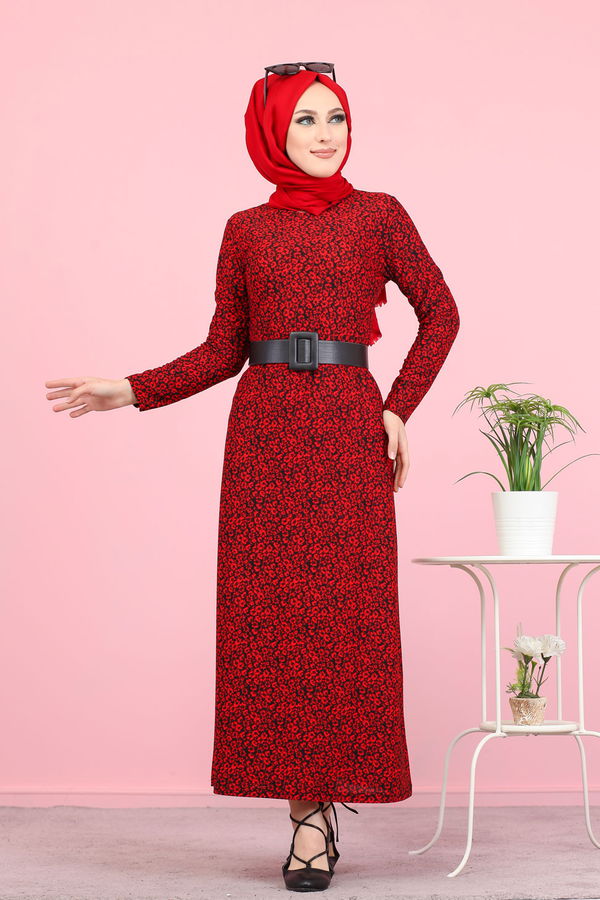 8485 KREP ELBİSE Bordo - 8485