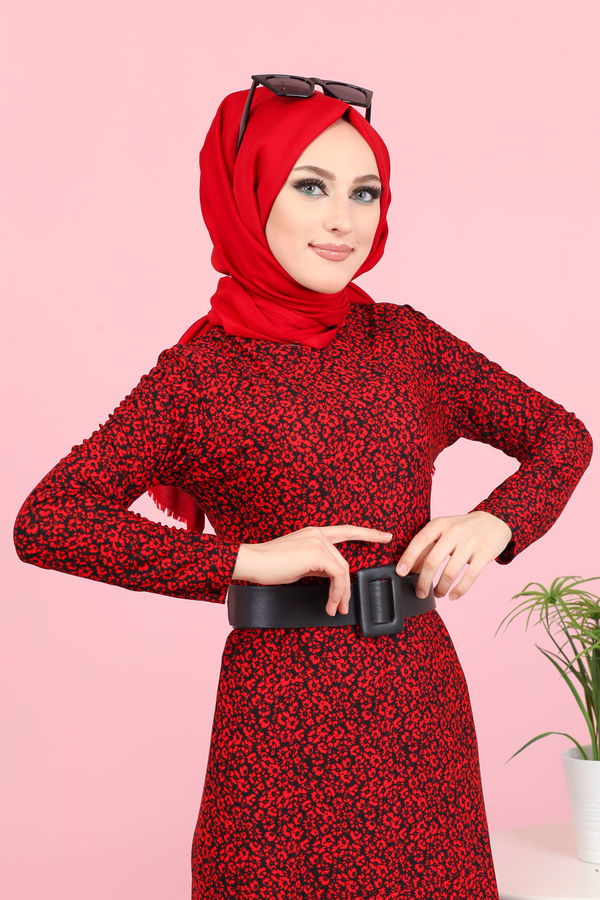 8485 KREP ELBİSE Bordo - 8485