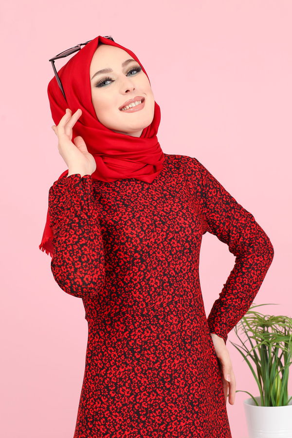 8485 KREP ELBİSE Bordo - 8485