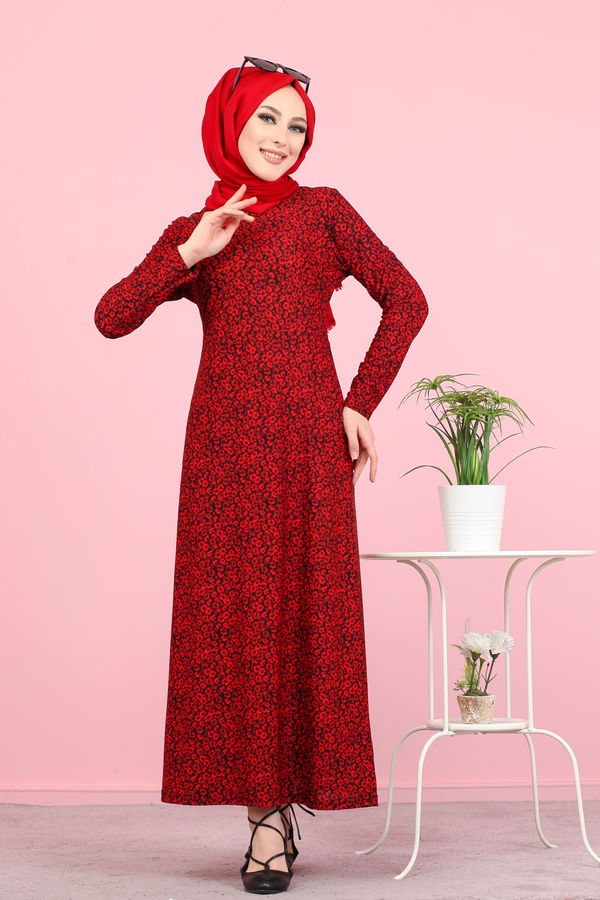 8485 KREP ELBİSE Bordo - 8485