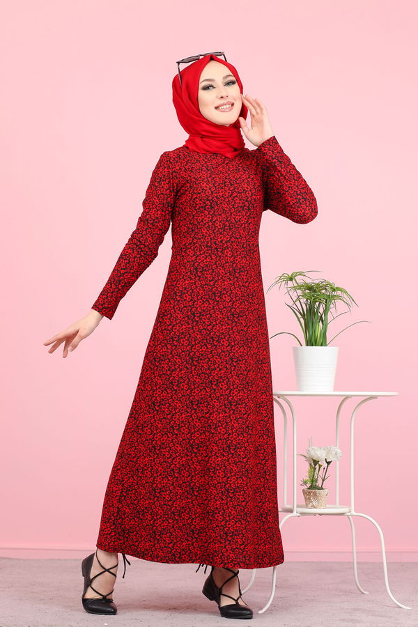 8485 KREP ELBİSE Bordo - 8485