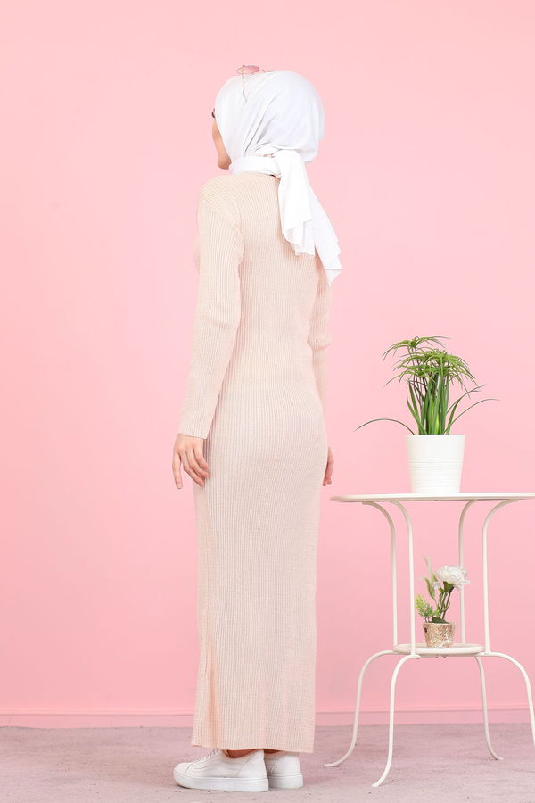 Bogazlı Triko Elbise Siyah  Pembe - 8142