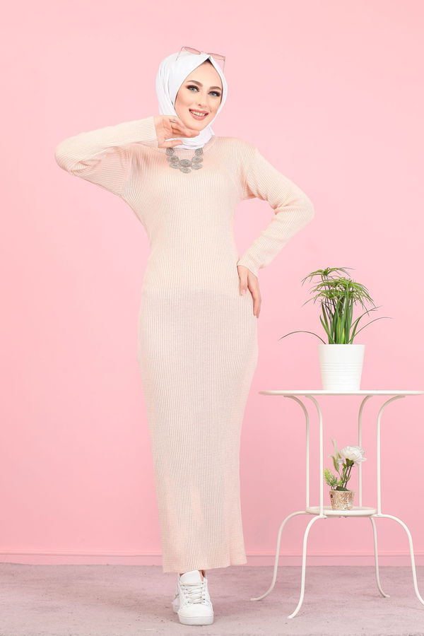 Bogazlı Triko Elbise Siyah  Pembe - 8142
