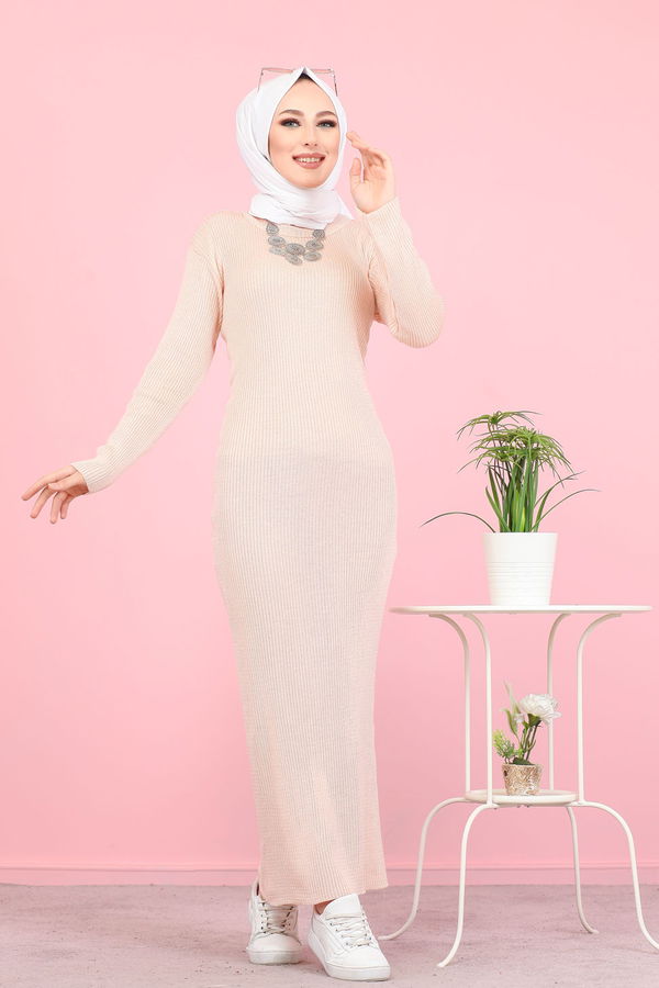 Bogazlı Triko Elbise Siyah  Pembe - 8142