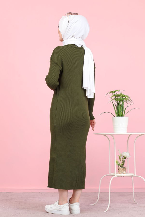 Bogazlı Triko Elbise Siyah  Haki - 8142