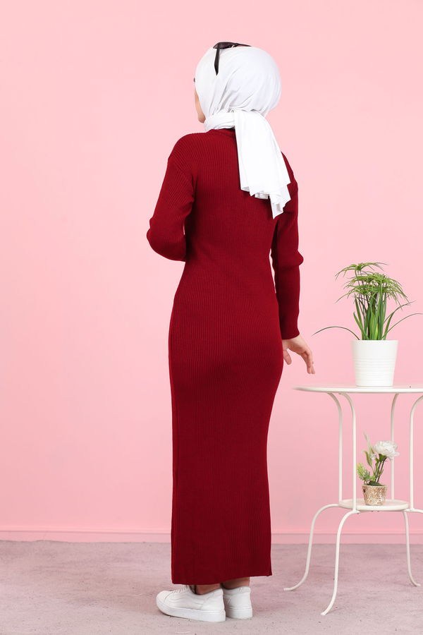 Bogazlı Triko Elbise Siyah  Bordo - 8142