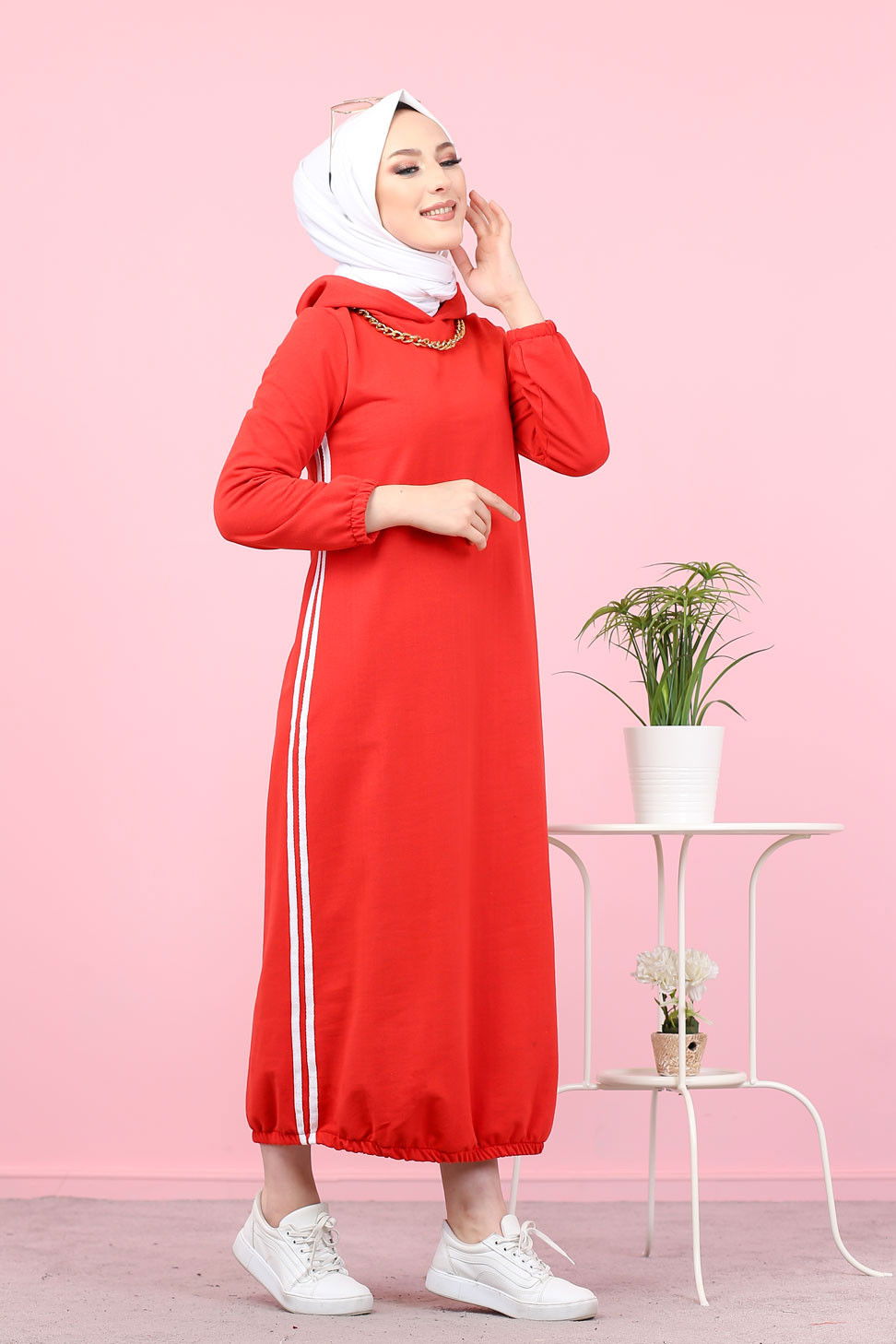 KAPSONLU ELBISE Kırmızı - 5257