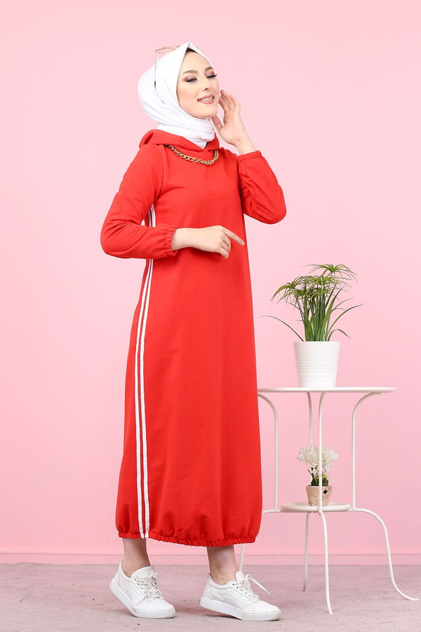 KAPSONLU ELBISE Kırmızı - 5257