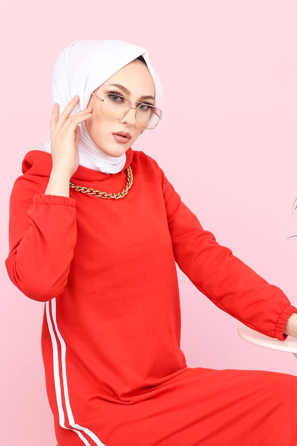 KAPSONLU ELBISE Kırmızı - 5257