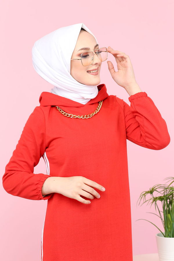 KAPSONLU ELBISE Kırmızı - 5257