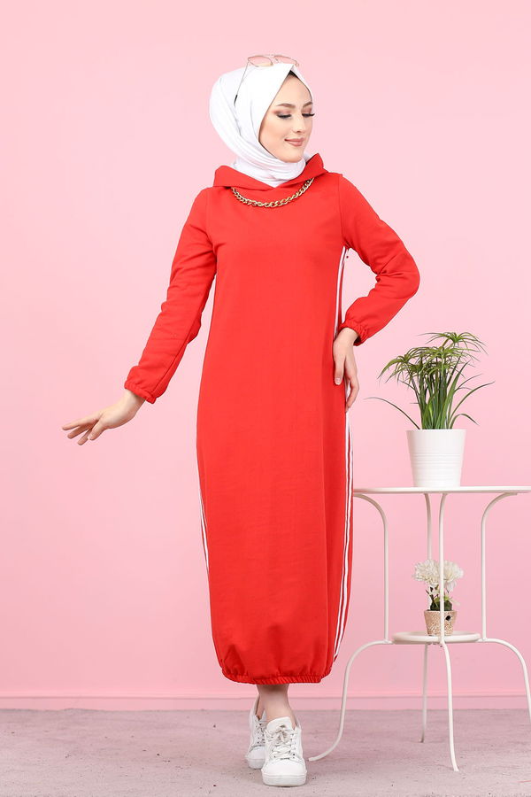 KAPSONLU ELBISE Kırmızı - 5257