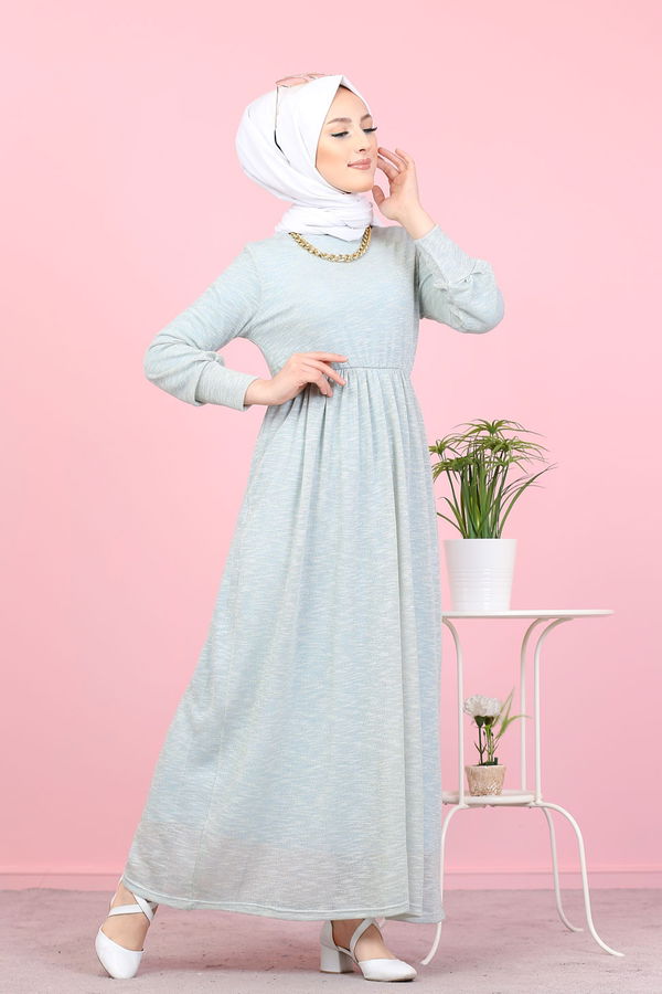 8390 SİMLİ ELBİSE Mavi - 8390