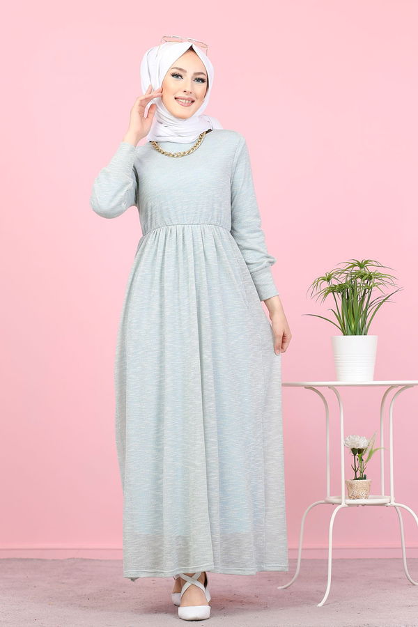 8390 SİMLİ ELBİSE Mavi - 8390