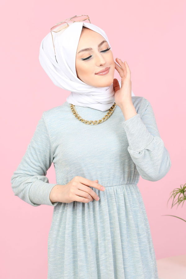 8390 SİMLİ ELBİSE Mavi - 8390