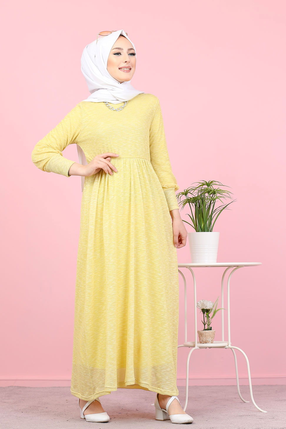8390 SİMLİ ELBİSE Sarı - 8390