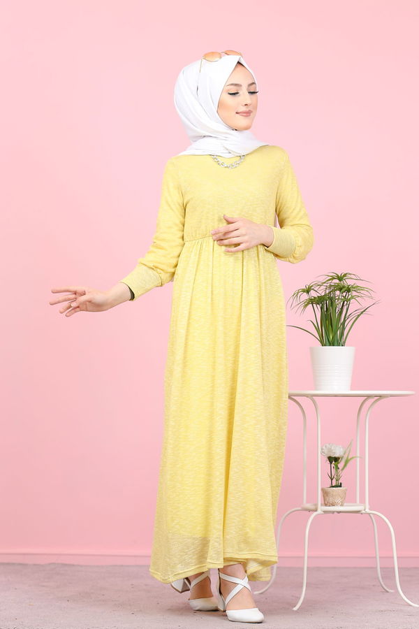 8390 SİMLİ ELBİSE Sarı - 8390
