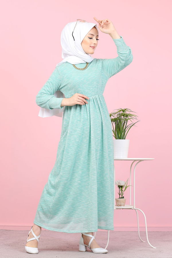 8390 SİMLİ ELBİSE Yeşil - 8390