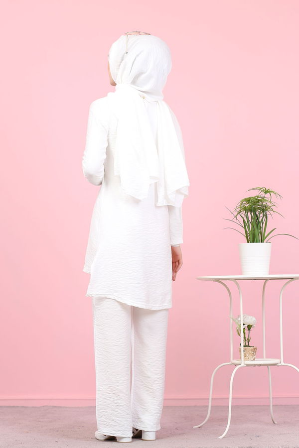 3030 TUNIK PANTOLON ŞAL Beyaz - 3030 BEYAZ