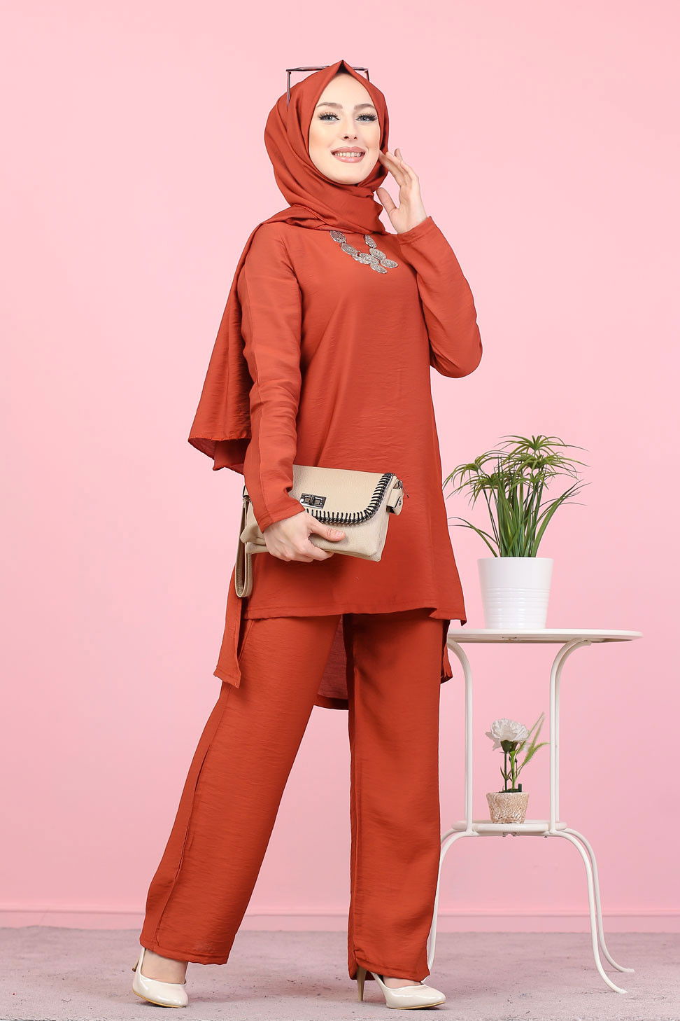 3030 TUNIK PANTOLON ŞAL Kiremit - 3030