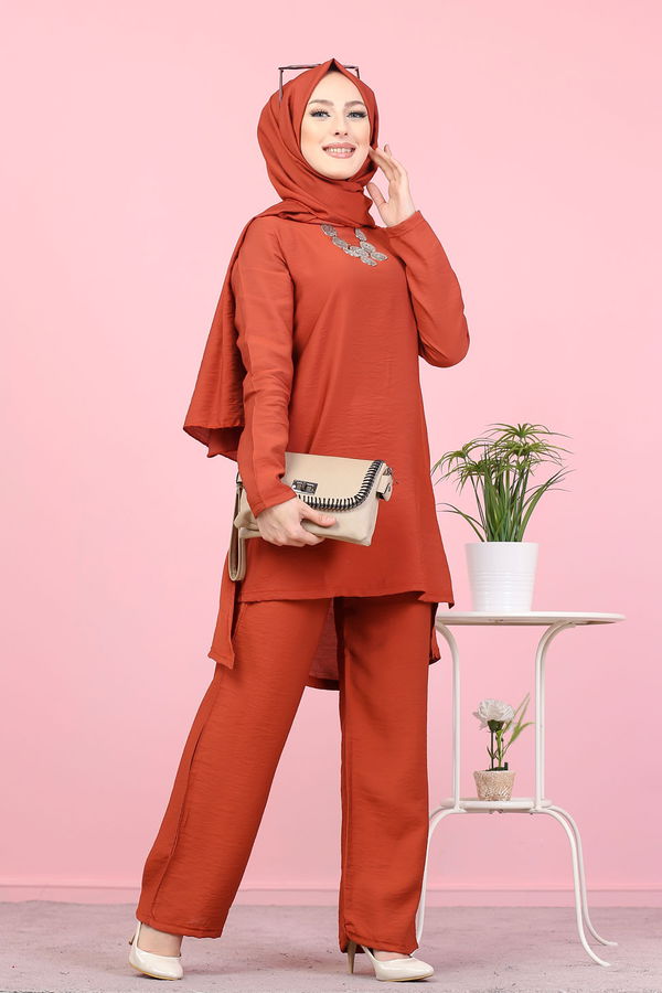 3030 TUNIK PANTOLON ŞAL Kiremit - 3030