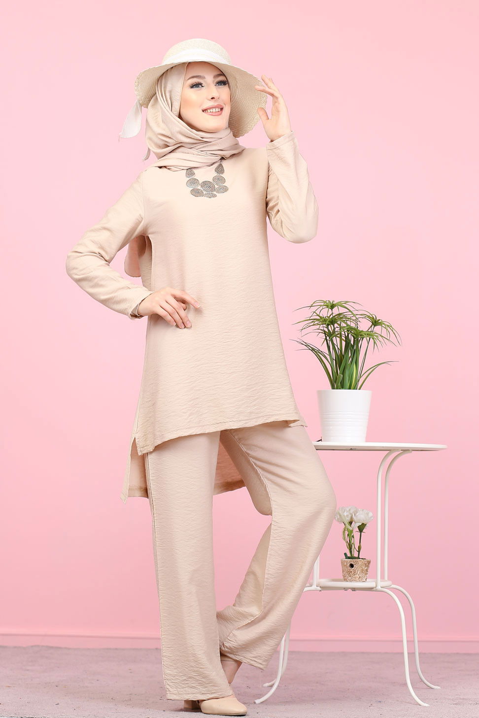 3030 TUNIK PANTOLON ŞAL Vizon - 3030