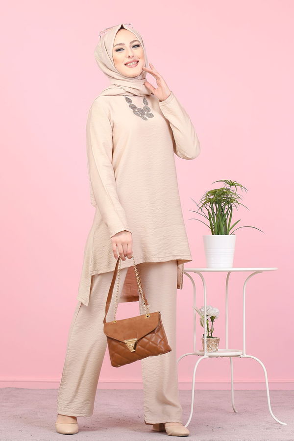 3030 TUNIK PANTOLON ŞAL Vizon - 3030
