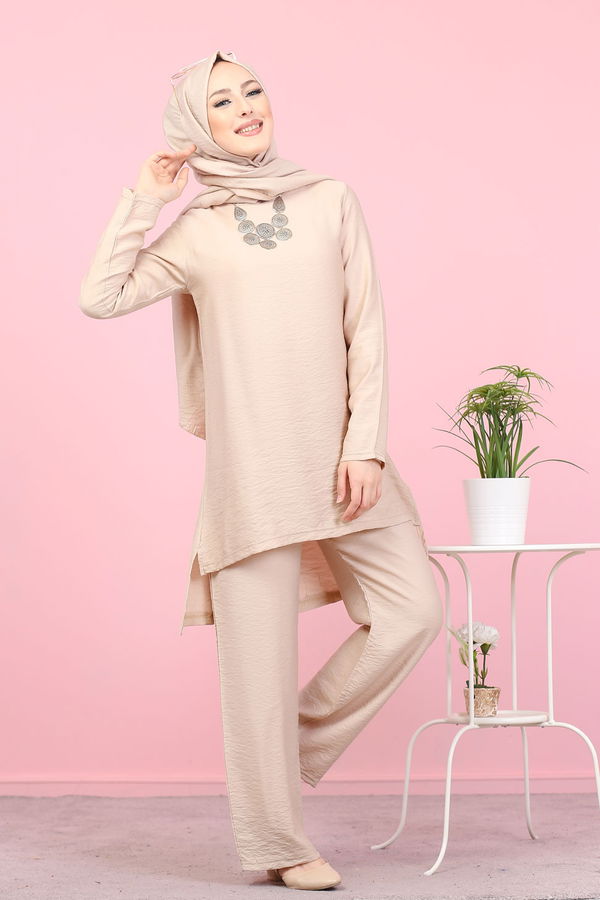 3030 TUNIK PANTOLON ŞAL Vizon - 3030