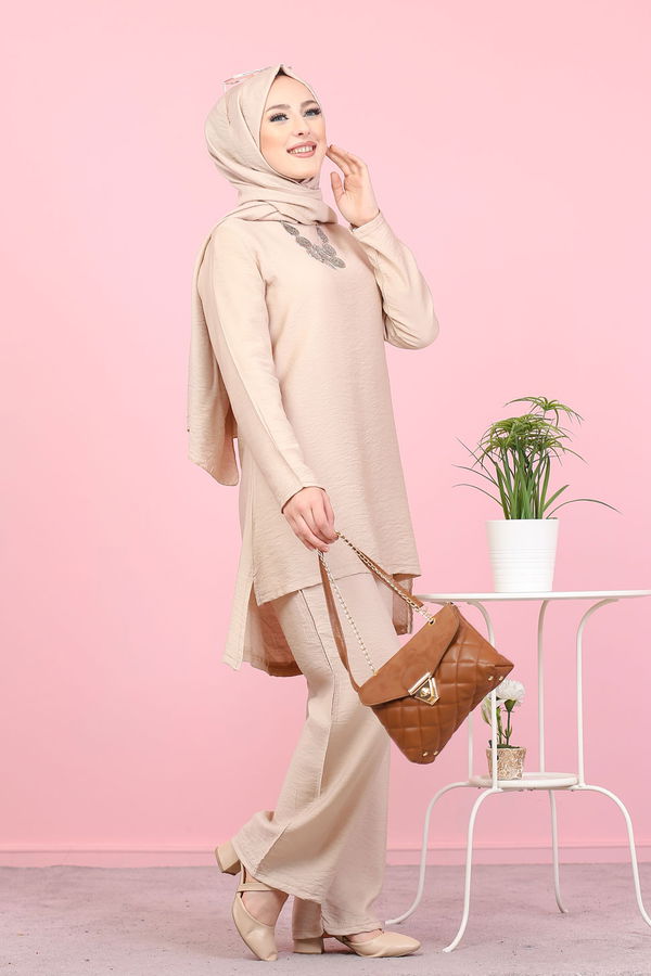 3030 TUNIK PANTOLON ŞAL Vizon - 3030