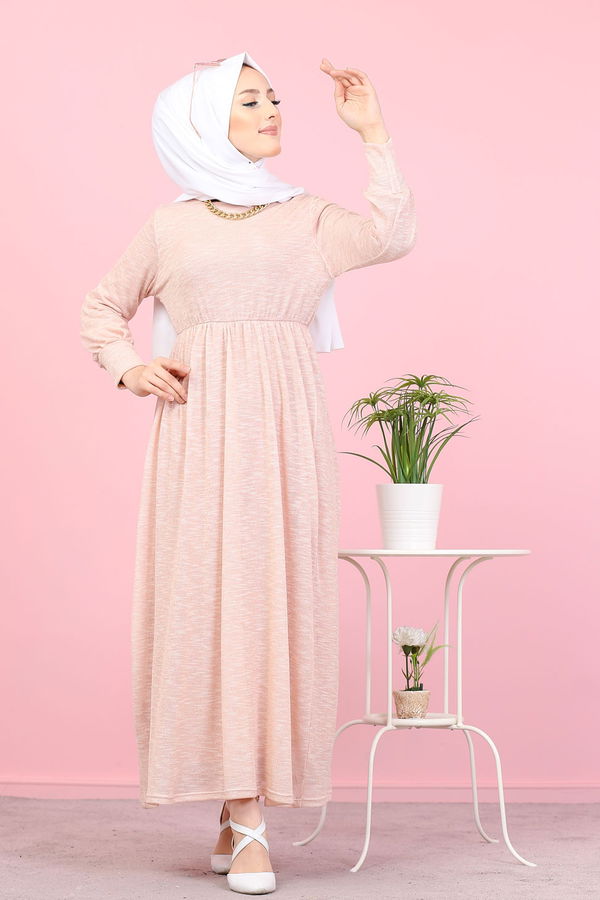 8390 SİMLİ ELBİSE Pembe - 8390