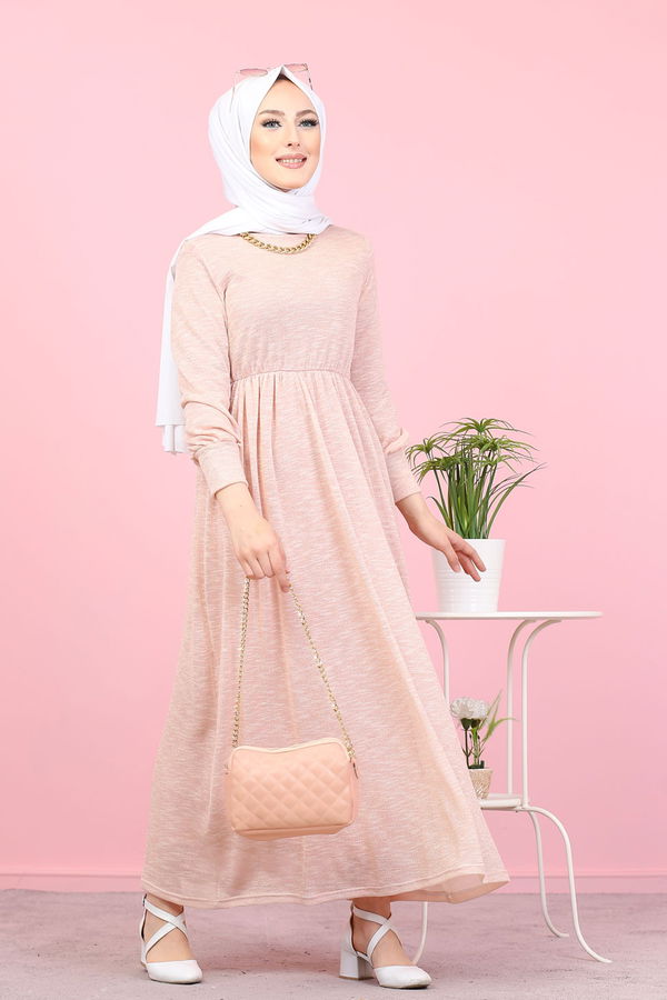 8390 SİMLİ ELBİSE Pembe - 8390