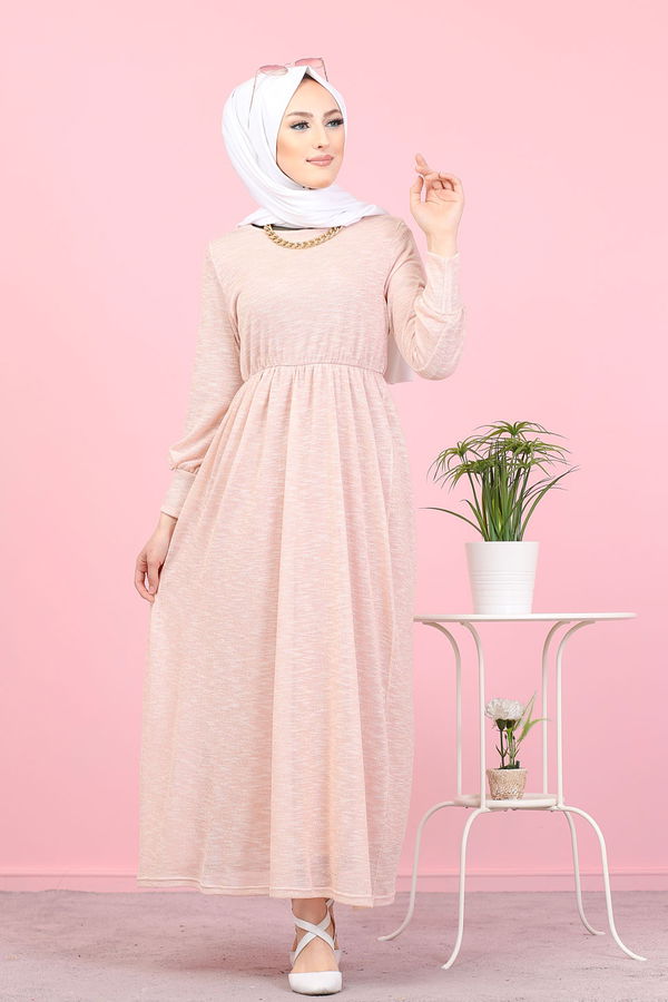 8390 SİMLİ ELBİSE Pembe - 8390