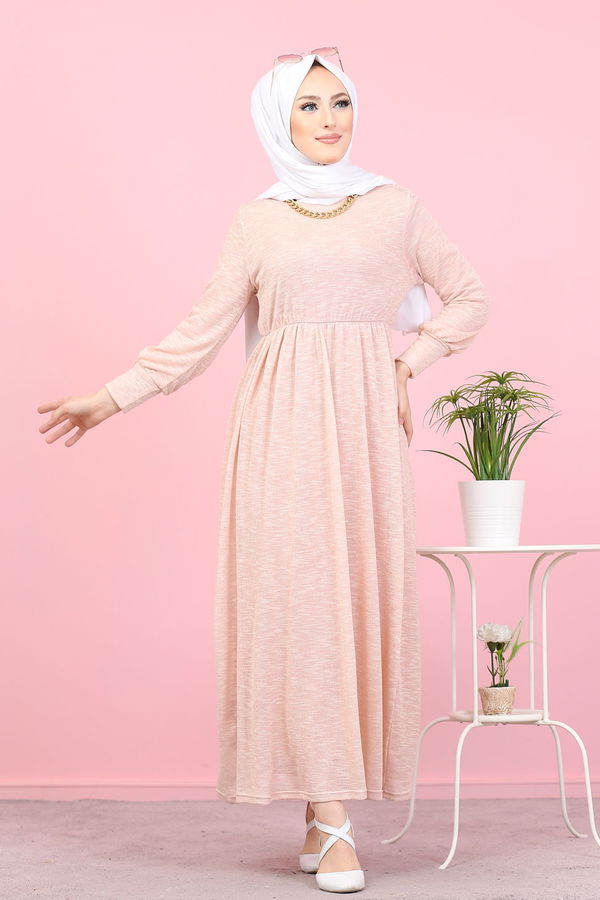 8390 SİMLİ ELBİSE Pembe - 8390